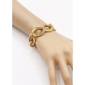 Susan Shaw 24KT Gold Plated Textured Double Link Chain Bracelet Toggle Closure